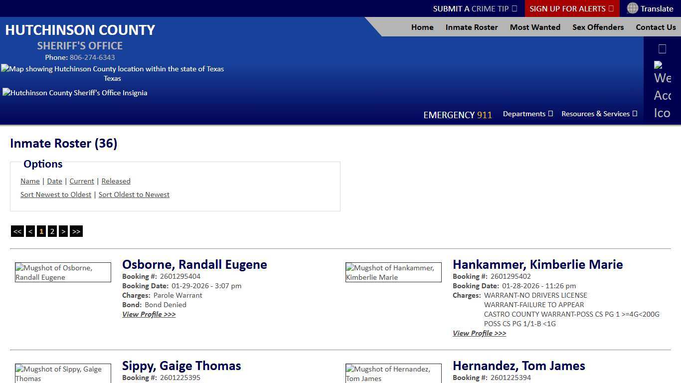 Inmate Roster - Current Inmates Booking Date Descending - Hutchinson County Sheriff TX