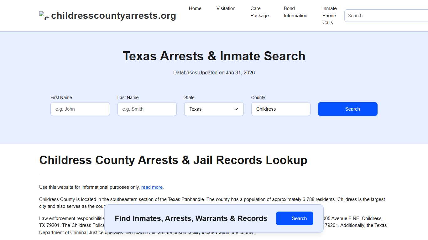 Childress County, TX Arrests, Warrants, Police Records Search