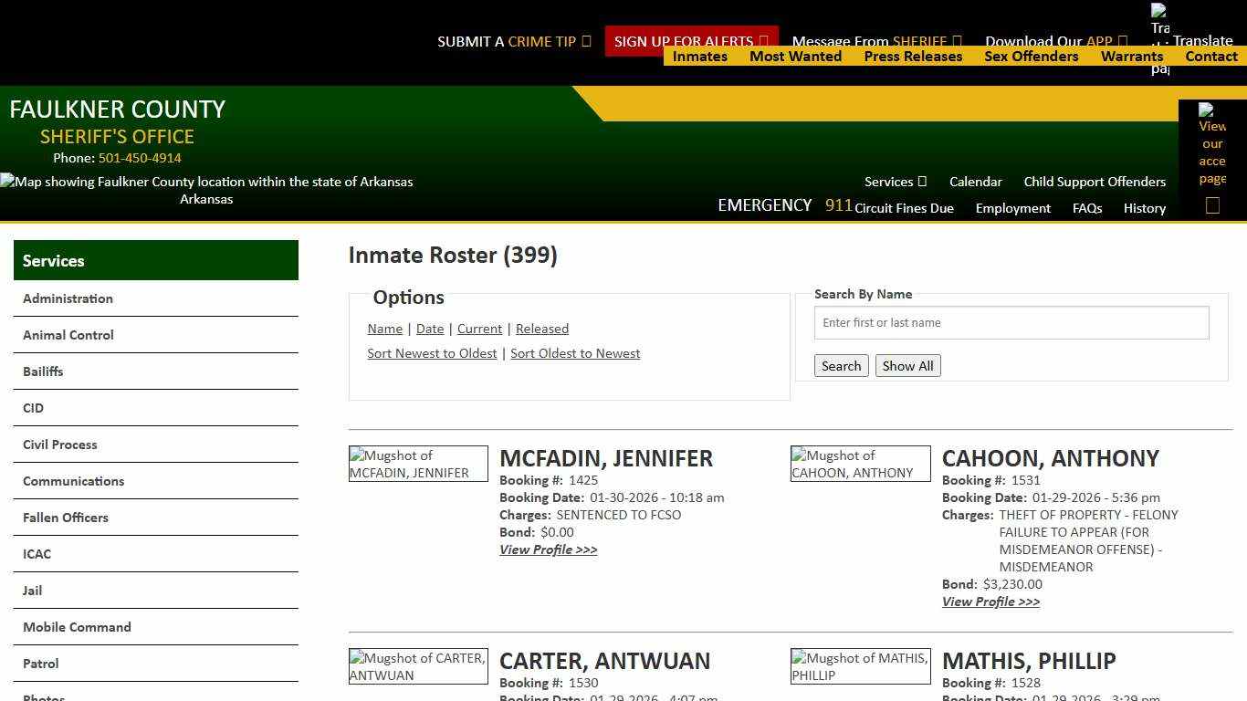 Inmate Roster - Page 0 Current Inmates Booking Date Descending - Faulkner County Sheriff's Office